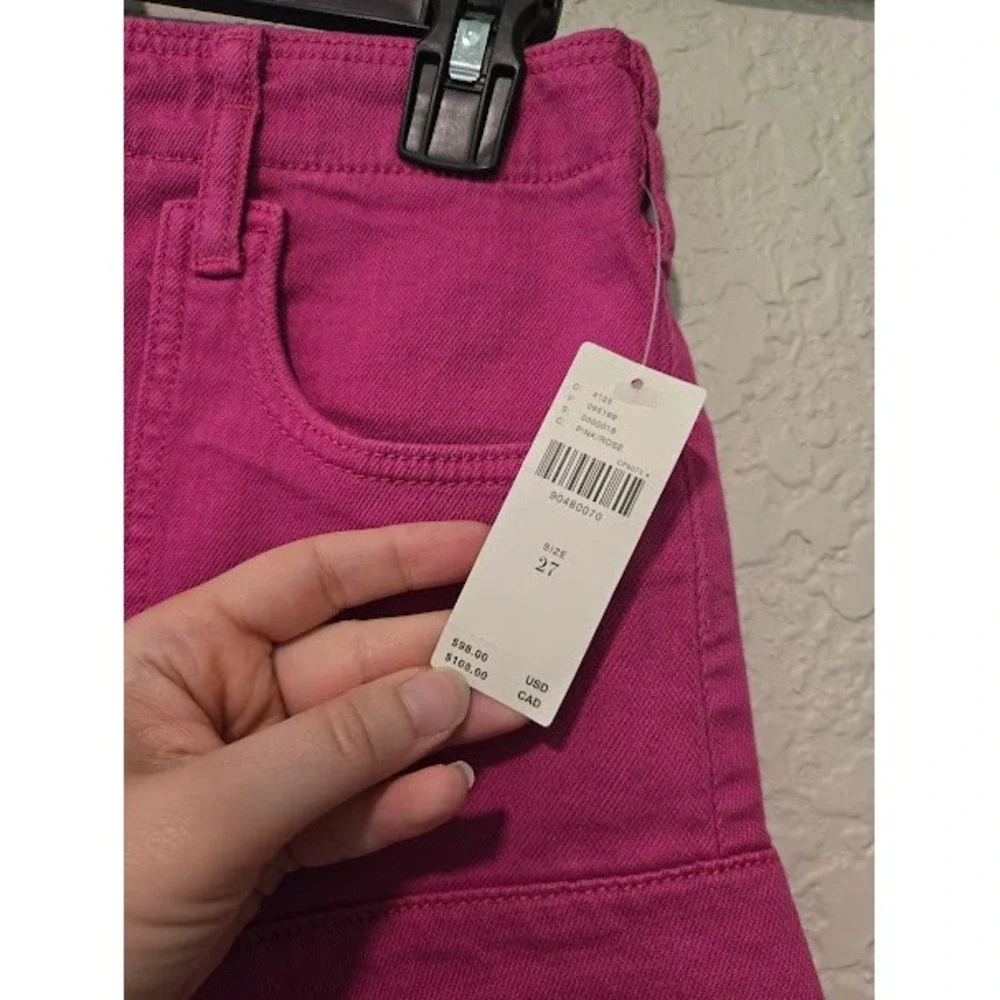 Anthro Burgundy Denim Shorts with Raw Hem Bottom - Picture 2 of 2